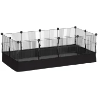 PawHut Enclos pour petits animaux, cage à lapin modulable 12 panneaux avec tapis étanche, en acier, 120 x 60 x 40 cm, noir(m-1)