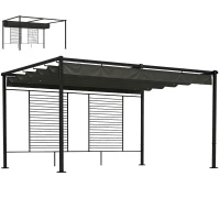 Outsunny Pergola 3,87 x 2,97 m Terrassenüberdachung mit Schiebedach, 2 Sichtschutz, UV 50+ Dunkelgrau(m-12)