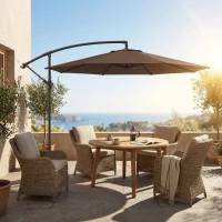 Outsunny Sonnenschirm mit Kurbel Wetterbeständig 3 m x 3 m x 2,5 m Stahl Polyester Kaffee(m-10)