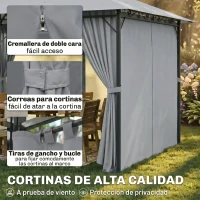Outsunny Gazebo de Exterior 3x4 m con Paredes Laterales Doble Techo 6 Puertas con Cremallera y 8 Orificios de Drenaje Gris(m-4)