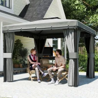 Outsunny avillon ca. 3x3m Wasserabweisend Stabil Winterfest Gartenpavillon mit Doppeldach Reißverschluss-Moskitonetze(m-10)