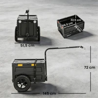 SPORTNOW Remorque Vélo Cargo Chariot de Transport Pliable Caisse Plastique 65L Couvercle Dégagement Rapide 145x51,5x72cm Noir(m-3)