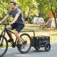 SPORTNOW Remorque Vélo Cargo Chariot de Transport Pliable Caisse Plastique 65L Couvercle Dégagement Rapide 145x51,5x72cm Noir(m-11)