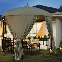 Outsunny Gazebo da Giardino Rotondo Ø3m con Tende e Prese d'Aria in Metallo e Poliestere, Beige(m-10)