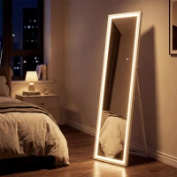 HOMCOM Grand miroir pleine longueur, miroir mural ou sur pied rectangulaire, 40 x 160 cm avec éclairage LED 3 couleurs, blanc(m-9)