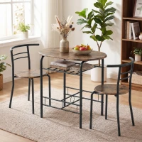 HOMCOM Conjunto de Comedor 3 Piezas Mesa de Cocina y Sillas para 2 Personas con Estante Salón Marrón Rústico Efecto Madera(m-11)