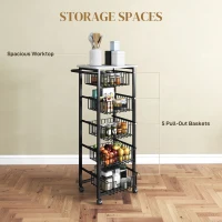 HOMCOM Five Basket Mobile Kitchen Island, with Brakes - Grey/Black(m-4)
