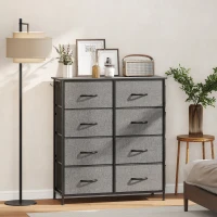 HOMCOM Kommode 8 Stoff-Schubladen, Aufbewahrungsmöbel mit 4 Taschen, 2 Haken, Stahlgestell, 86 x 30 x 94,5 cm, grau(m-2)