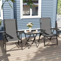 Outsunny Bistro Set 3-teilig aus Stahl Wetterfest Gartenmöbel Set mit klappbar Bistrotisch Becherhalter Gartenstühlen Dunkelgrau(m-8)