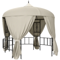 Outsunny Gazebo da Giardino Rotondo Ø3m con Tende e Prese d'Aria in Metallo e Poliestere, Beige