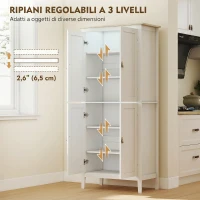HOMCOM Credenza Cucina Alta 177 cm, Mobile Cucina con Luce LED, Dimmerabile a 3 Colori, Ripiani Regolabili, Bianco(m-6)