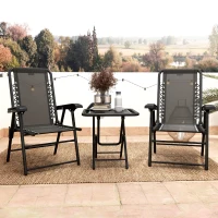 Outsunny Bistro Set 3-teilig aus Stahl Wetterfest Gartenmöbel Set mit klappbar Bistrotisch Becherhalter Gartenstühlen Schwarz(m-10)