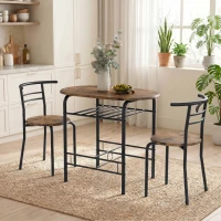 HOMCOM Conjunto de Comedor 3 Piezas Mesa de Cocina y Sillas para 2 Personas con Estante Salón Marrón Rústico Efecto Madera(m-4)