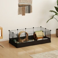 PawHut Enclos pour petits animaux, cage à lapin modulable 12 panneaux avec tapis étanche, en acier, 120 x 60 x 40 cm, noir(m-2)