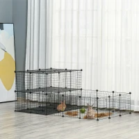 PawHut Pet Playpen with Door, Guinea Pigs Metal Mesh Cage for Small Animal, Chinchilla, 175 x 105 x 70 CM, Black(m-2)