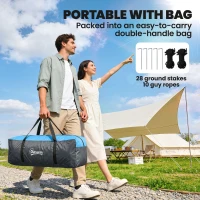 Outsunny Tente de camping 3 personnes avec 2 portes de chambre et sac de transport, imperméable dim. 480x260x200 cm(m-8)