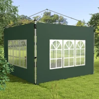 Outsunny 2er-Set Seitenteile für Pavillon 3x3/3x4 m, Seitenwand mit Fenster, wasserdicht Grün(m-10)