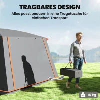 Outsunny Tente de camping familiale 4 personnes, tente tunnel, portes + fenêtres, 4,3 x 3 x 1,95 m, gris foncé(m-7)