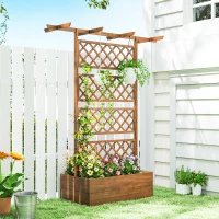 Outsunny Jardinière Surélevée avec treillis et Barres de Toit, bac à fleurs Trous de Drainage, tissu non tissé effet bois naturel(m-10)