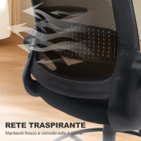 HOMCOM Sedia da Ufficio Ergonomica con Supporto Lombare e Poggiapiedi, in Poliestere e Acciaio, 58x63x105-126 cm, Nero(m-7)