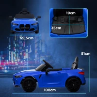AIYAPLAY Elektroauto für Kinder mit BMW M4 Lizenz, Fernbedienung, Hupe und Scheinwerfer, 108x69,5x51 cm, Blau(m-3)