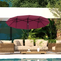 Outsunny Sombrilla Doble de Jardín 295x152x222 cm con Inclinación de 45° y Manivela Manual para Terraza Balcón Piscina Rojo(m-2)