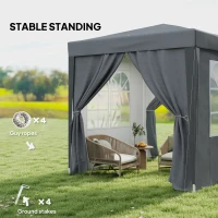 Garden Pop Up Gazebo Marquee Party Tent Canopy with free Carrying Case, Removable 2 Walls, 2 Windows, 2m x 2m, Grey(m-6)