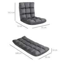 HOMCOM Poltrona da Terra in Velluto con Schienale Reclinabile fino 180° e Imbottitura Spessa, 55x71x53.5cm, Grigio Scuro(m-3)