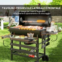 Outsunny Barbecue a Carbone in Acciaio Smoker con Coperchio, Maniglie, Termometro e Ruote, 114x65x95 cm, Nero(m-8)