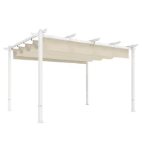 Outsunny Pergola 3 x 4 m Terrassenüberdachung mit Schiebedach, magnetische Verschlüsse, UV30+ Beige(m-1)