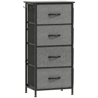 HOMCOM Kommode 4 Schubladen aus Stoff, Aufbewahrungsmöbel mit 4 Taschen, 2 Haken, Stahlgestell, 45 x 30 x 94,5 cm, grau(m-1)