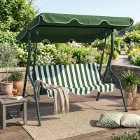 Outsunny Balancelle de Jardin 3 Places Toit imperméabilisé Inclinaison réglable Coussins Assise Dossier Vert Blanc rayé(m-9)