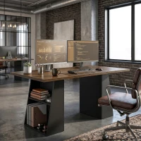 HOMCOM Escritorio con 4 Estantes Abiertos Diseño Industrial 140 cm Marrón y Negro(m-11)