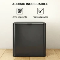 HOMCOM Cestino Spazzatura da 8L con Coperchio in Acciaio Inox e Secchio Interno Rimovibile, 29.7x17.4x30 cm, Nero(m-6)