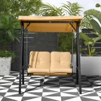 Outsunny Hollywoodschaukel, 2-Sitzer Gartenschaukel mit verstellbarem Dach, bis 220 kg belastbar, 145 x 116 x 172 cm, Beige(m-10)