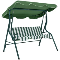 Outsunny Balancelle de Jardin 3 Places Toit imperméabilisé Inclinaison réglable Coussins Assise Dossier Vert Blanc rayé(m-1)
