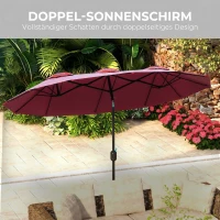 Outsunny Sonnenschirm, Gartenschirm, neigbar, mit Handkurbel, Winddach, Polyester+Stahl, Weinrot, 295 x 152 cm(m-5)