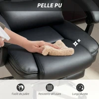 HOMCOM Sedia da Ufficio Massaggiante e Riscaldata, Reclinabile in Pelle PU, con Telecomando e Poggiapiedi, Nero(m-6)
