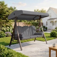 Outsunny Hollywoodschaukel 3-Sitzer Gartenschaukel mit Sonnendach Tablett Sitzauflage  bis 360kg Dunkelgrau(m-2)