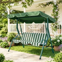 Outsunny Balancelle de Jardin 3 Places Toit imperméabilisé Inclinaison réglable Coussins Assise Dossier Vert Blanc rayé(m-14)
