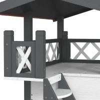 PawHut Cabane Chat Extérieur avec Terrasse, Escalier, Toit, Niche Villa, 77 x 50 x 73 cm Blanc et Rouge(m-11)