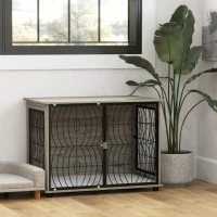 PawHut Dog Crate Furniture End Table w/ Plush Washable Cushion, Lockable Door, for Large Dogs(m-10)