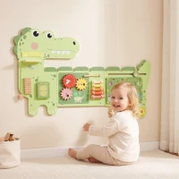 AIYAPLAY Placă Montessori motorică din lemn - Busy Board Dinozauri, montată pe perete, cu xilofon, ceas, roți dințate și bare sonore(m-2)