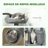 PawHut Arbre à chat tour de jeux pour chats griffoirs et tapis en sisal, plate-forme, niche, hamac, 40,5 x 40,5 x 103 cm, gris(m-5)