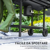 Outsunny Barbecue a Carbone in Acciaio Smoker con Coperchio, Maniglie, Termometro e Ruote, 114x65x95 cm, Nero(m-4)