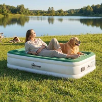 Outsunny Inflatable Mattress, Single Air Bed with Built-in Electric Pump, 3 Mins Inflation, Flocked Surface, Dark Green(m-14)