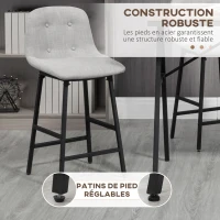 HOMCOM Ensemble table de bar avec tabourets table à manger debout avec 4 chaises rembourrées pieds en acier 120x60x91cm gris(m-6)