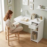 HOMCOM Escritorio para Ordenador con Cajón y Estantería Escritorio con Soporte para Unidad Central 108x50x82 cm Blanco(m-6)