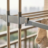 HOMCOM Séchoir à linge pliable 5 niveaux avec roulettes, étendoir linge intérieur avec ailes latérales, cadre en acier, gris(m-11)