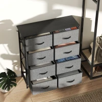 HOMCOM Kommode 8 Stoff-Schubladen, Aufbewahrungsmöbel mit 4 Taschen, 2 Haken, Stahlgestell, 86 x 30 x 94,5 cm, grau(m-4)